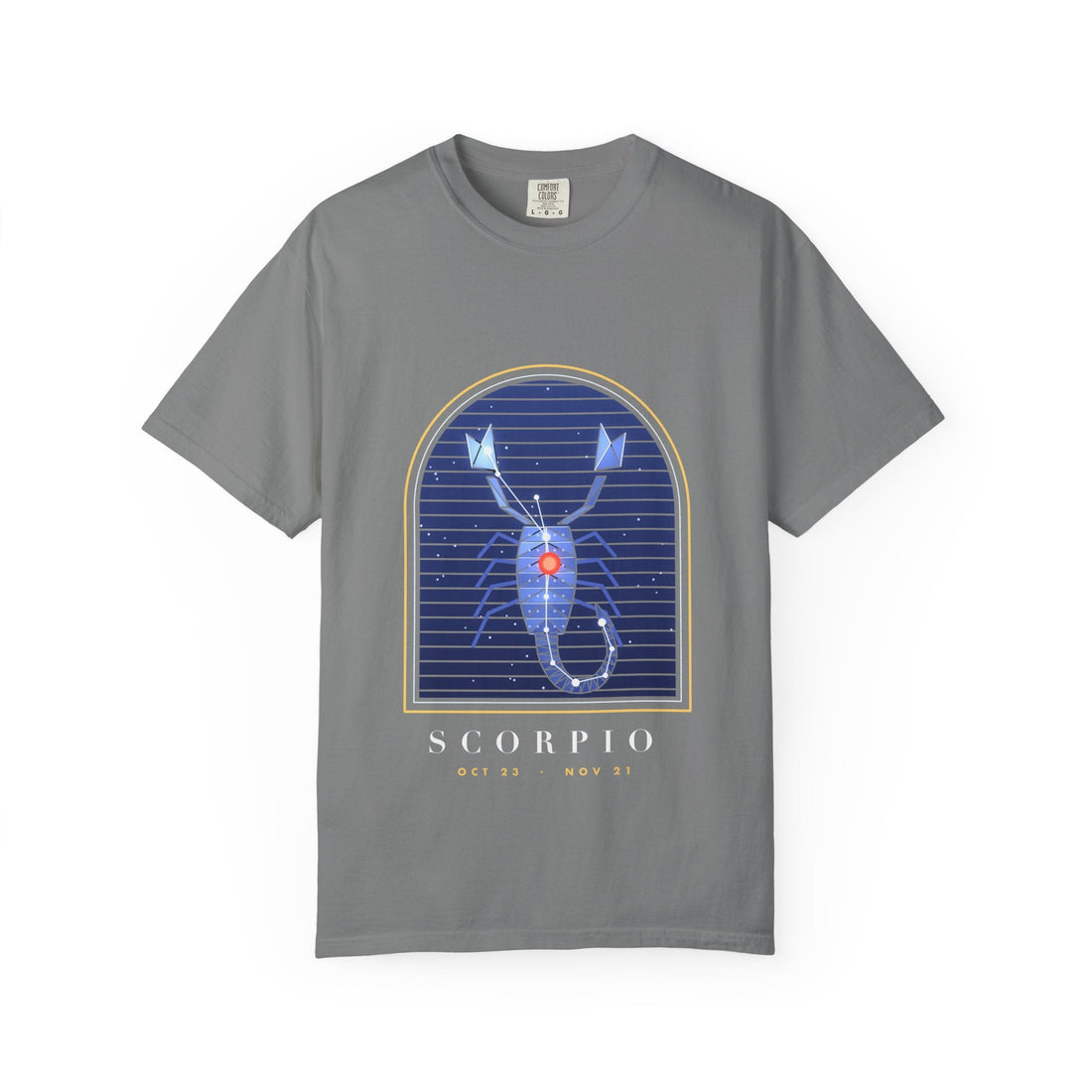 Scorpio tee: Scorpius drawn as a faceted scorpion with Antares at its heart, by AuraCanvas