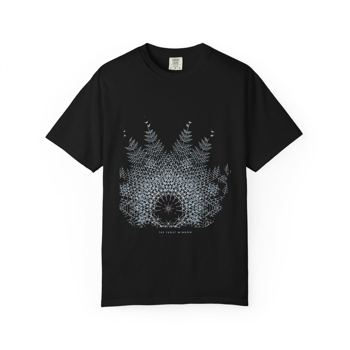 The Frost Window graphic tee in Black, original art by AuraCanvas