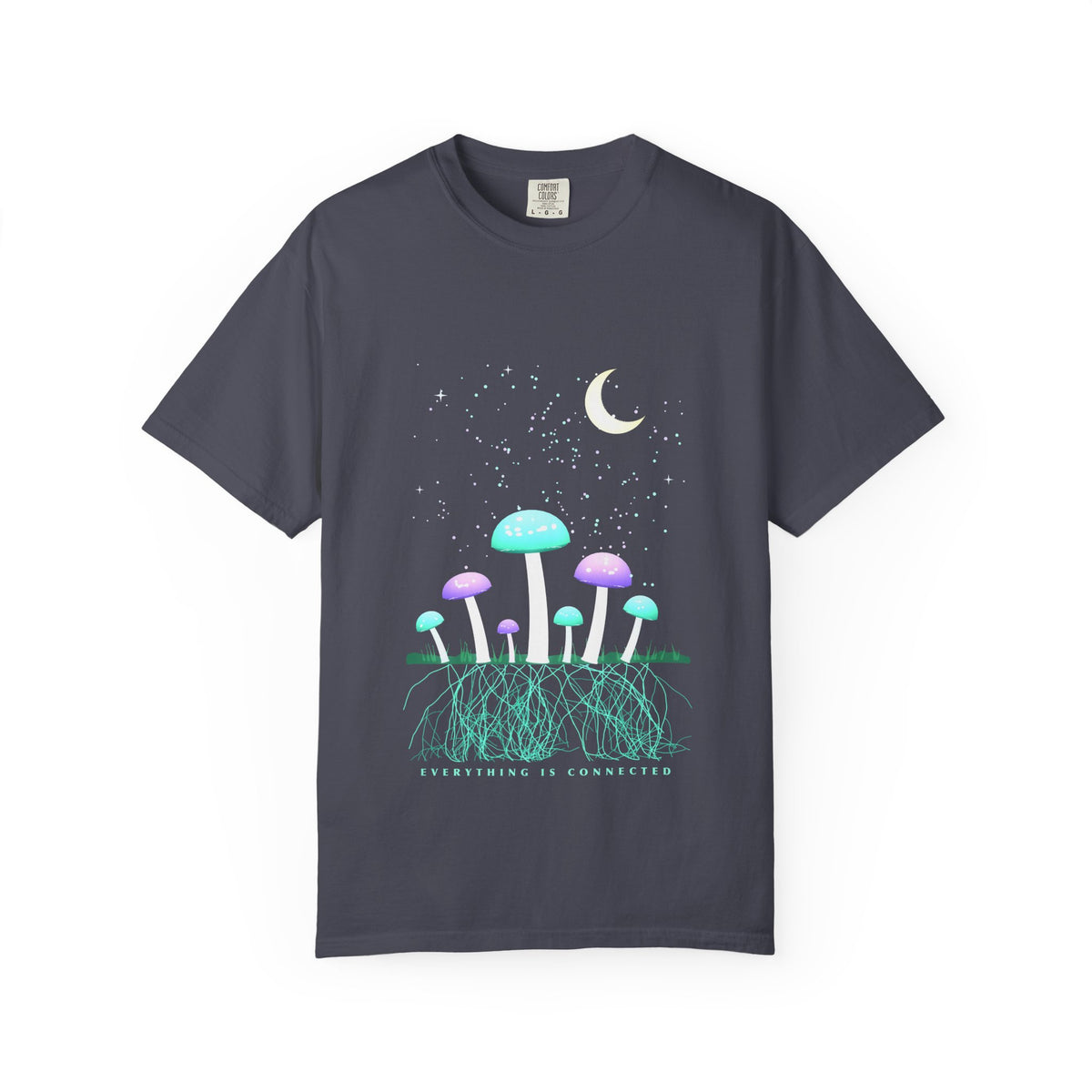 Moonlit Mycelium graphic tee in Navy, original art by AuraCanvas