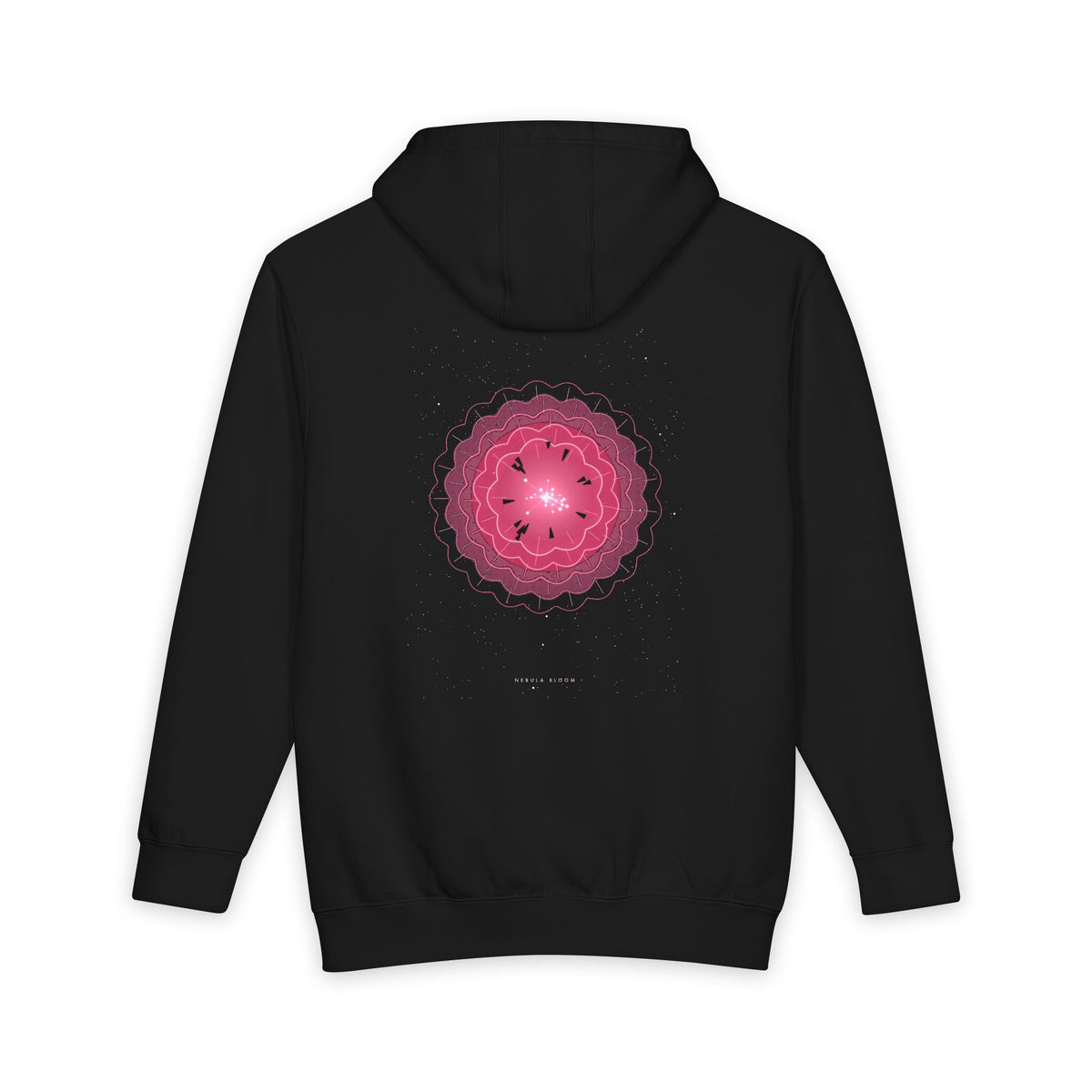 Nebula Bloom heavyweight hoodie in Black, original art by AuraCanvas