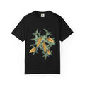 Gilded Evergreen graphic tee in Black, original art by AuraCanvas