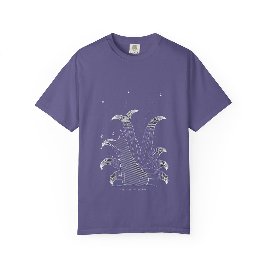 The Nine-Tailed Fox graphic tee in Grape, original art by AuraCanvas