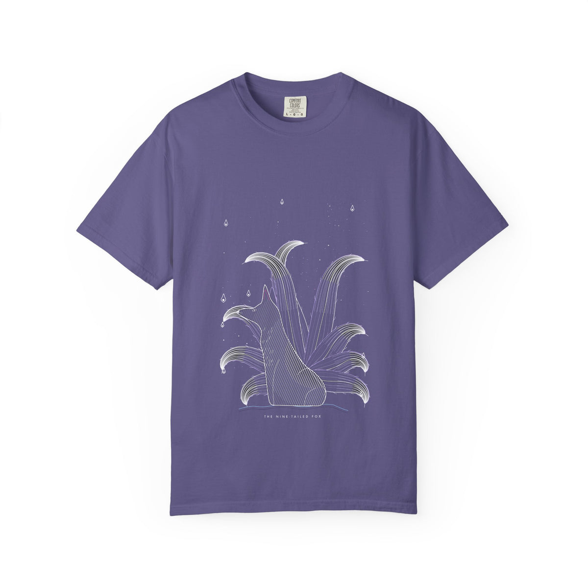 The Nine-Tailed Fox graphic tee in Grape, original art by AuraCanvas