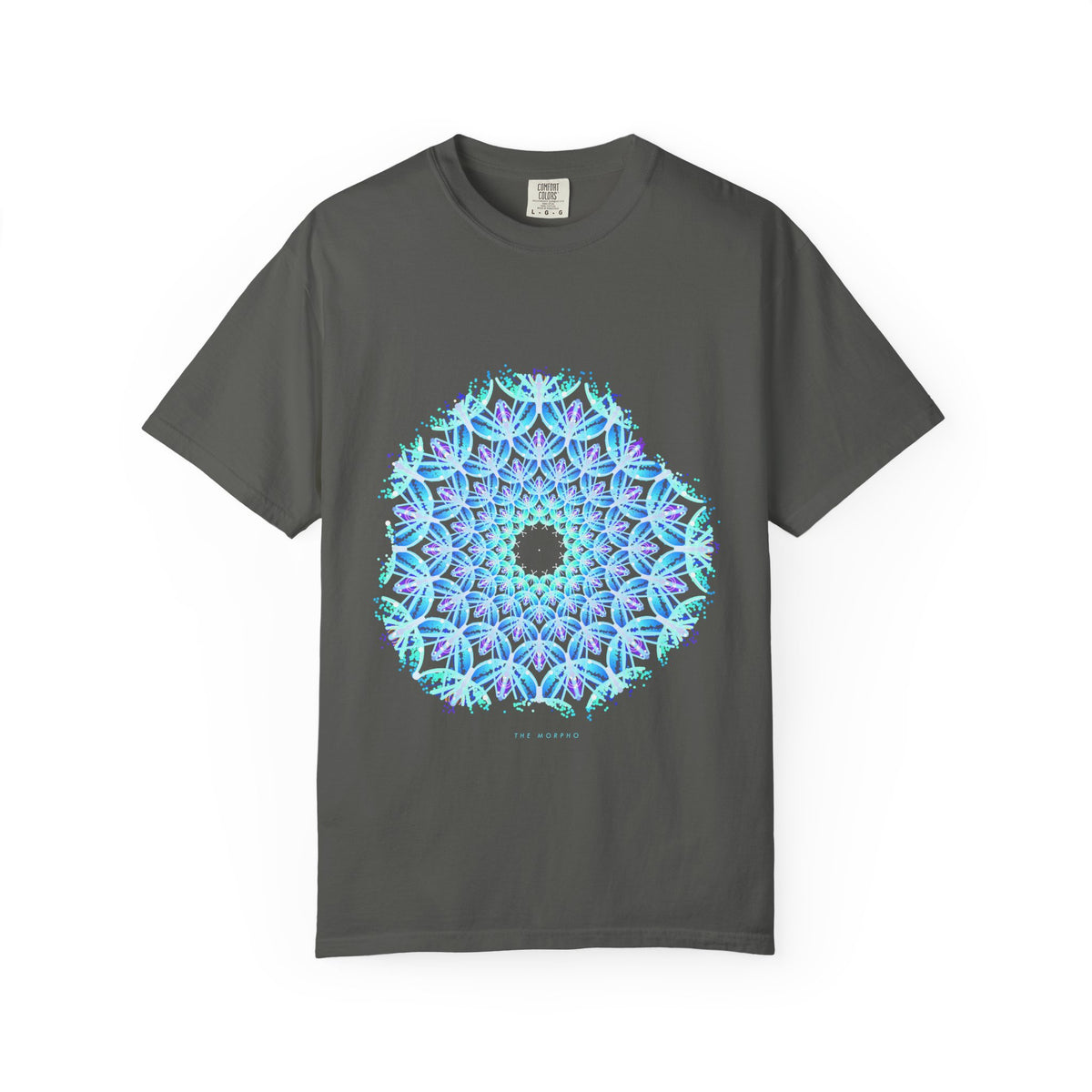 The Morpho graphic tee in Pepper, original art by AuraCanvas