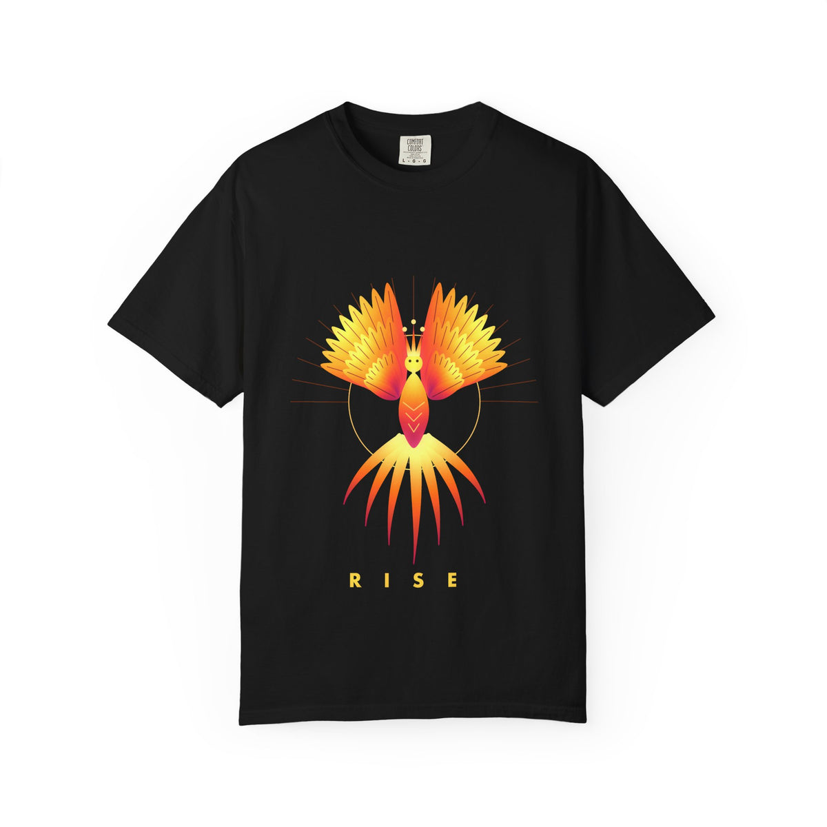Phoenix Rising graphic tee in Black, original art by AuraCanvas
