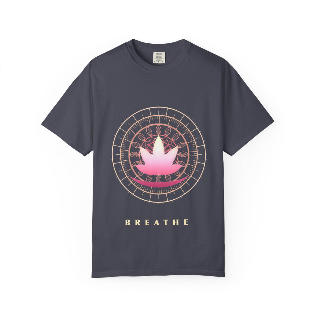 Sacred Lotus graphic tee in Navy, original art by AuraCanvas