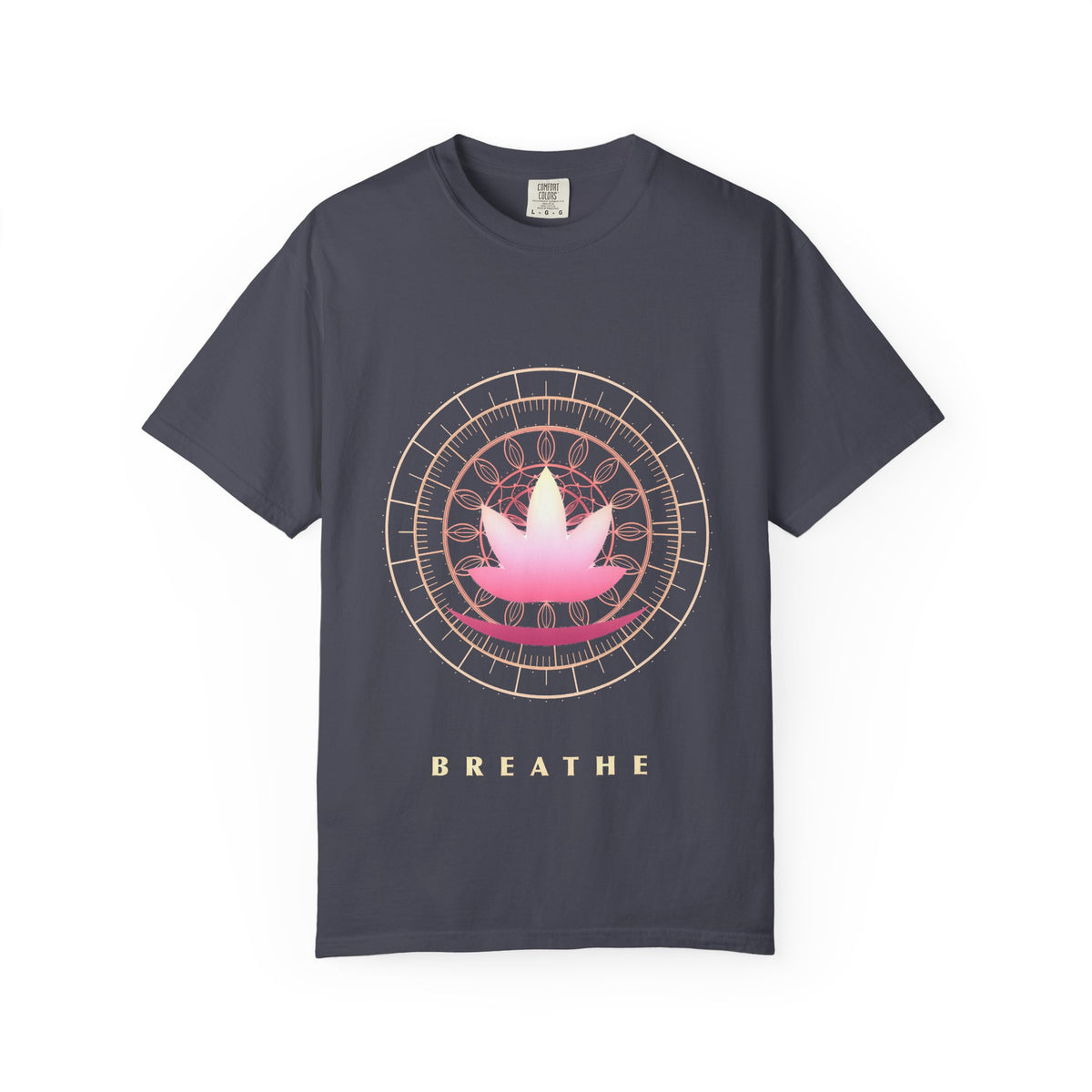 Sacred Lotus graphic tee in Navy, original art by AuraCanvas