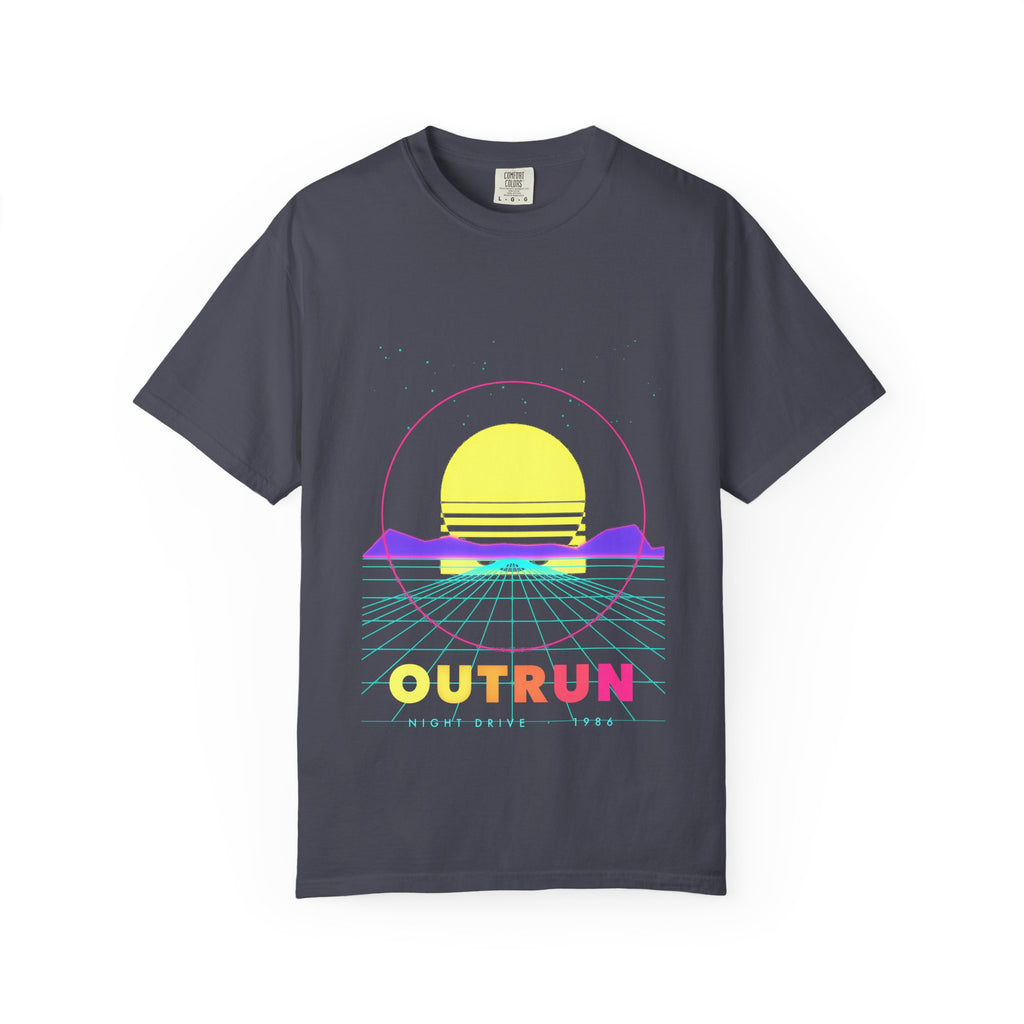 Outrun graphic tee in Navy, original art by AuraCanvas