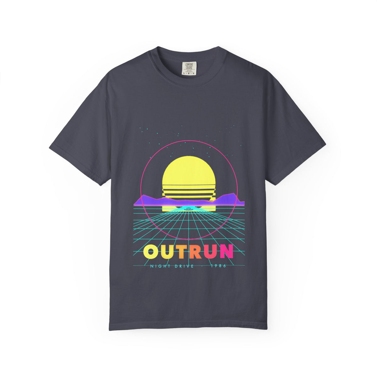 Outrun graphic tee in Navy, original art by AuraCanvas