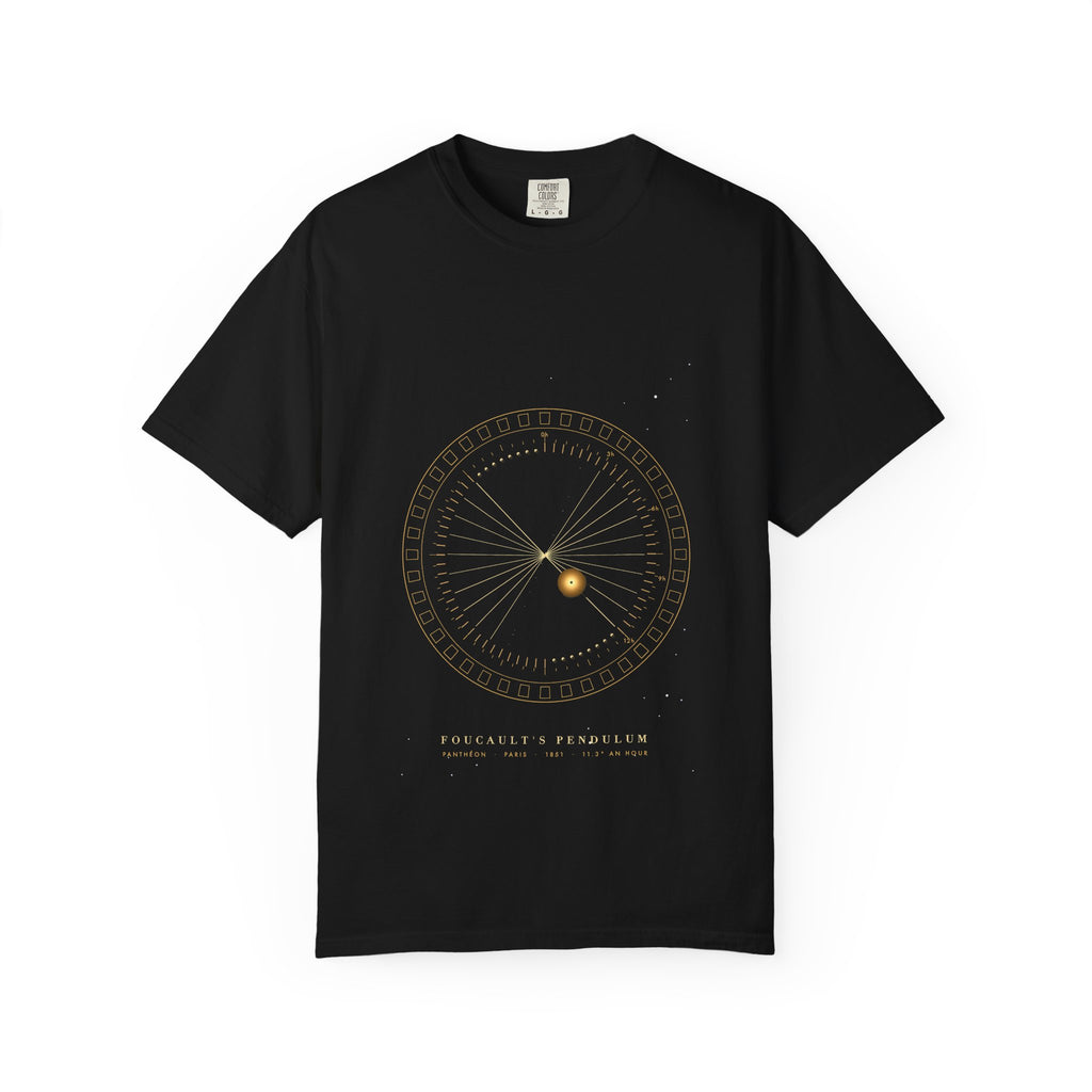 Foucault's Pendulum graphic tee in Black, original art by AuraCanvas
