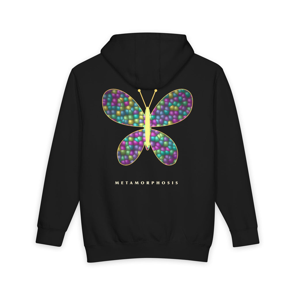 Glass Wings heavyweight hoodie in Black, original art by AuraCanvas