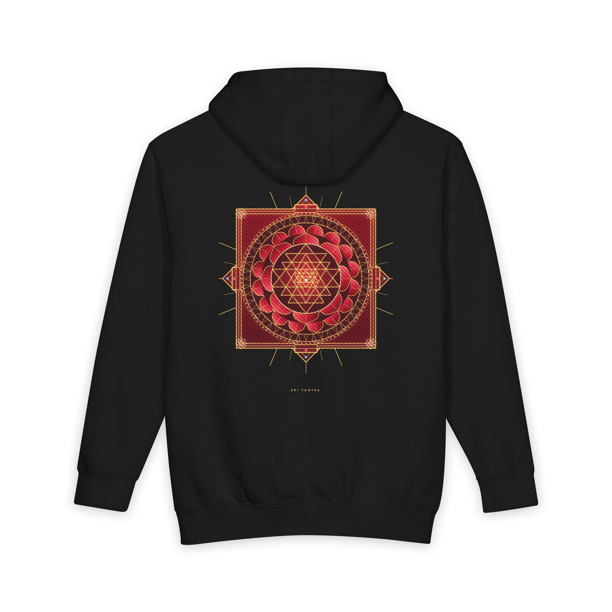 The Sri Yantra heavyweight hoodie in Black, original art by AuraCanvas