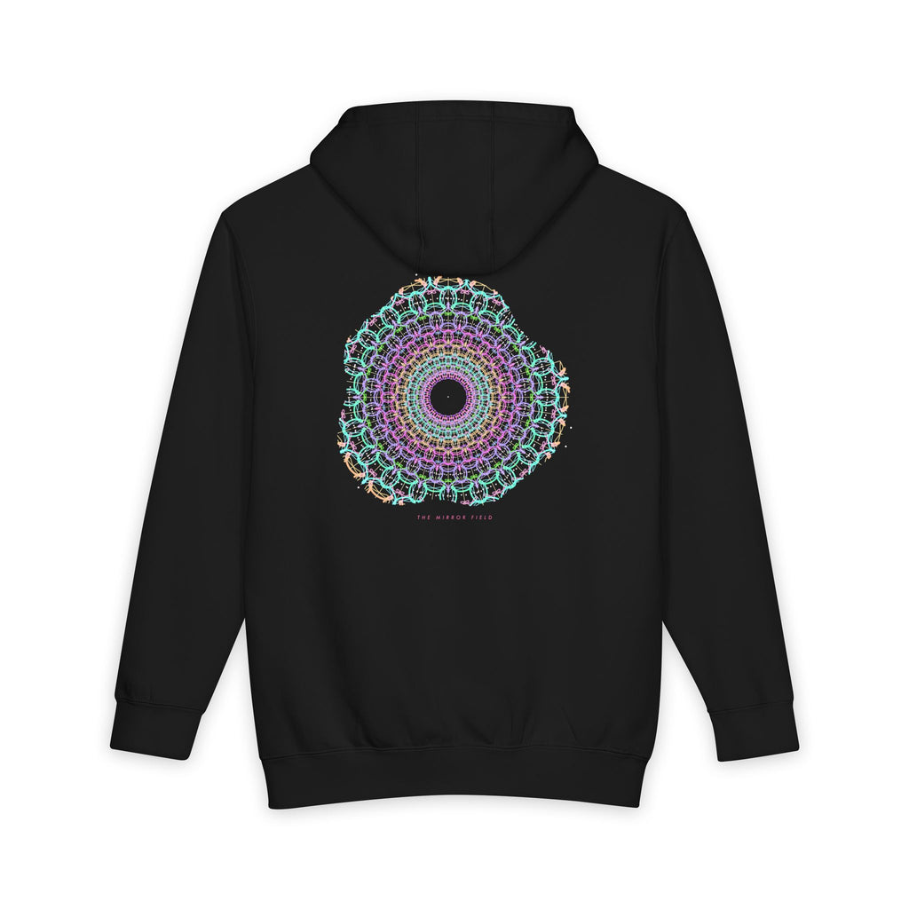 The Mirror Field heavyweight hoodie in Black, original art by AuraCanvas