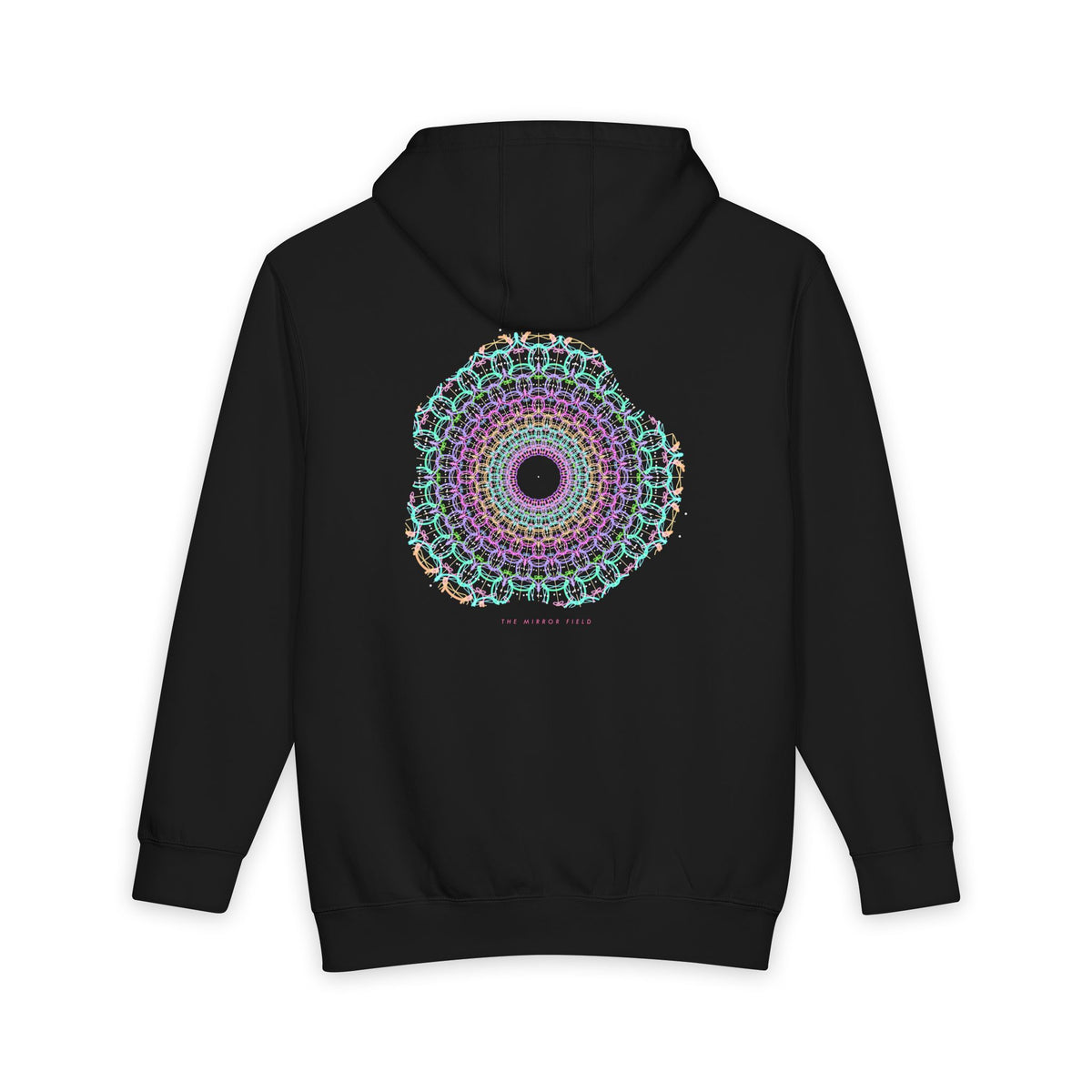The Mirror Field heavyweight hoodie in Black, original art by AuraCanvas