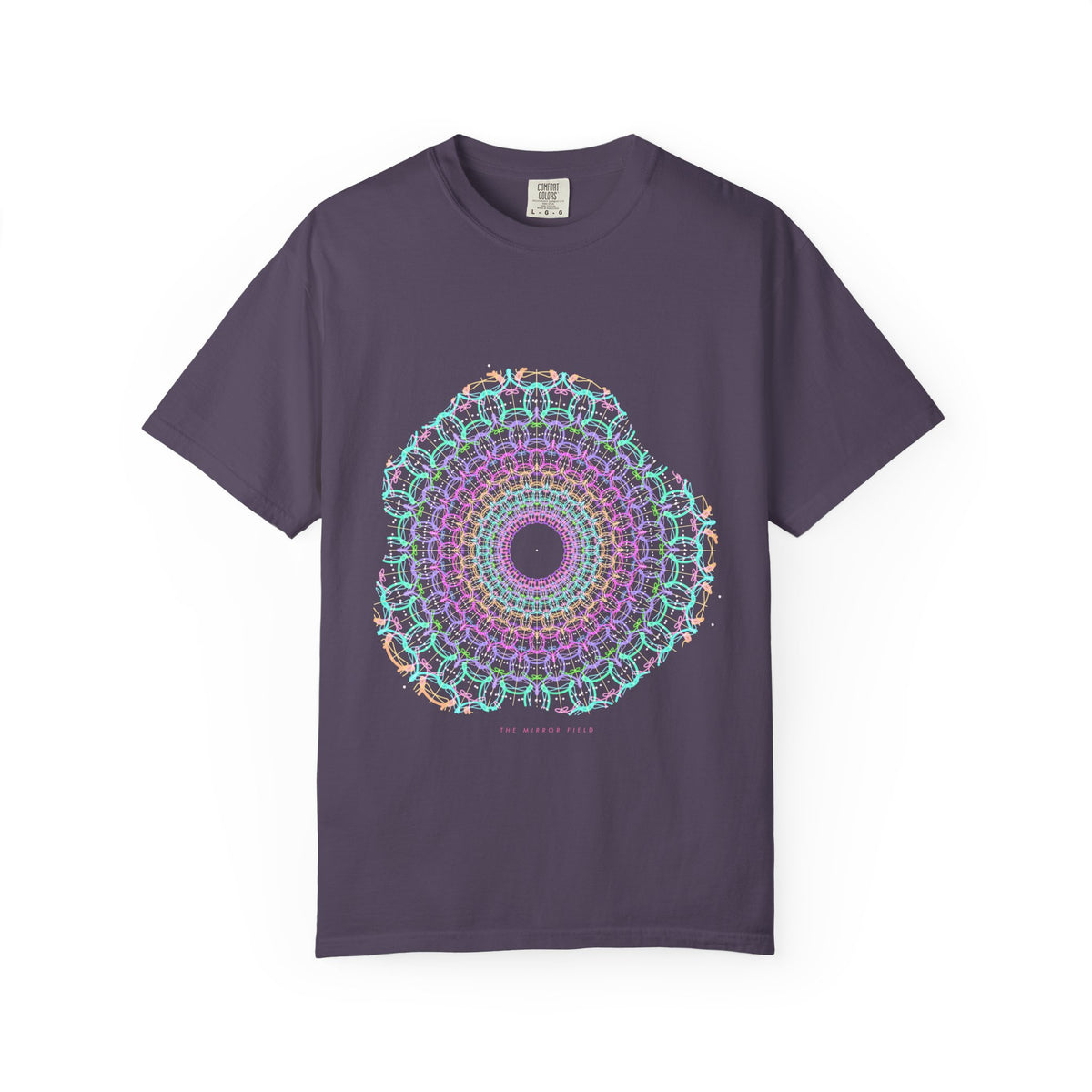 The Mirror Field graphic tee in Wine, original art by AuraCanvas