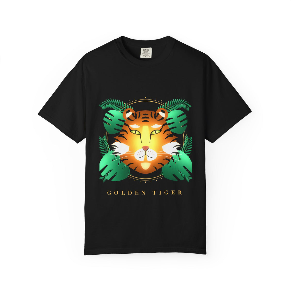 Golden Tiger graphic tee in Black, original art by AuraCanvas