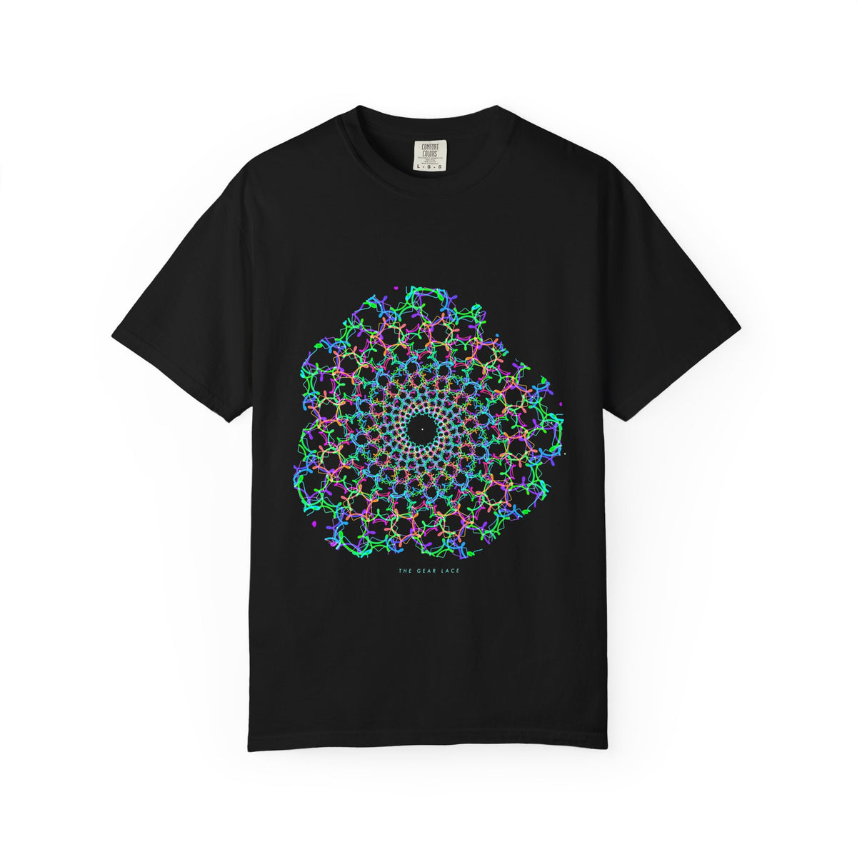 The Gear Lace graphic tee in Black, original art by AuraCanvas