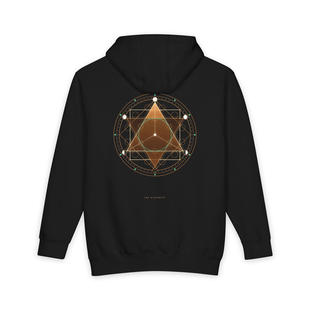 The Alchemist heavyweight hoodie in Black, original art by AuraCanvas