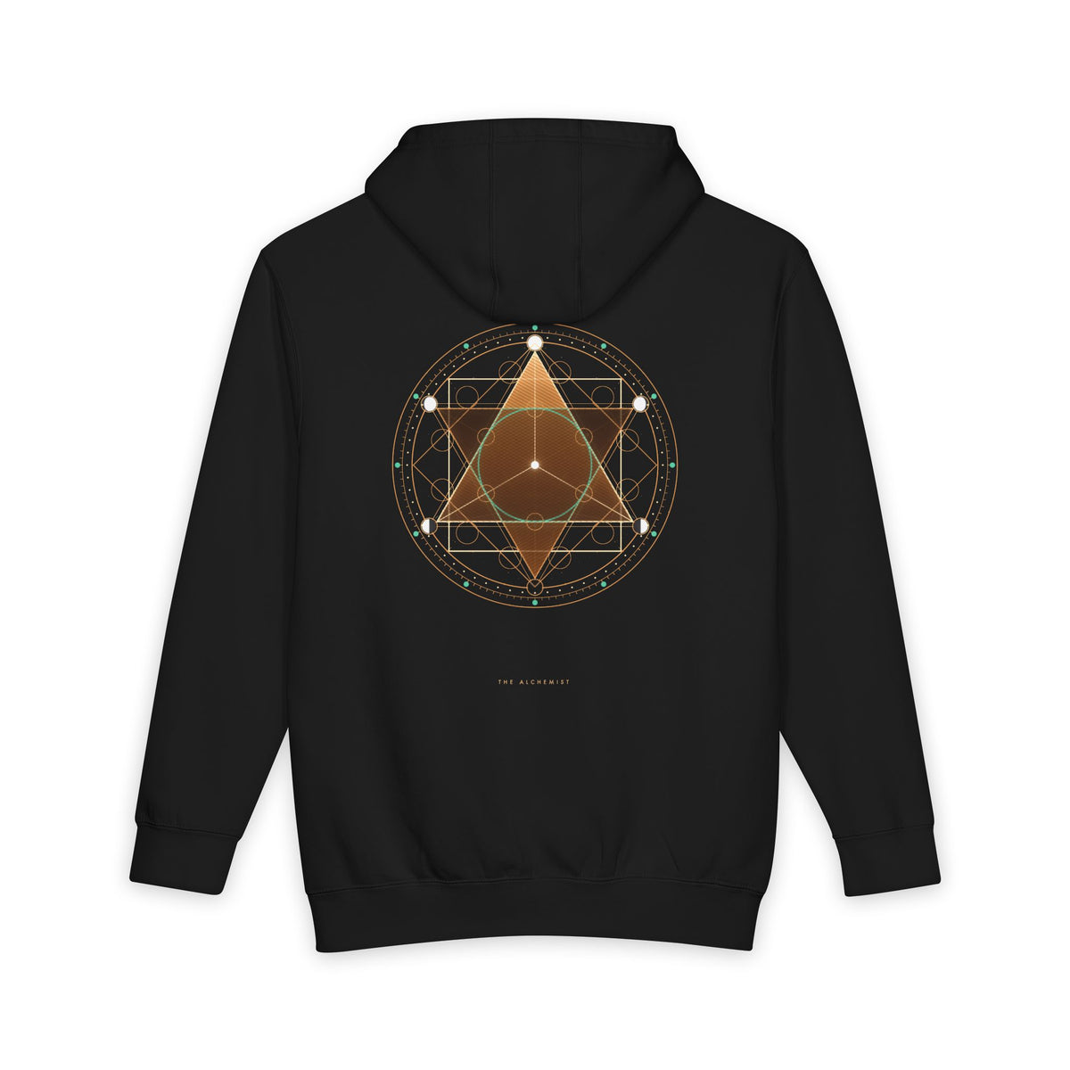 The Alchemist heavyweight hoodie in Black, original art by AuraCanvas
