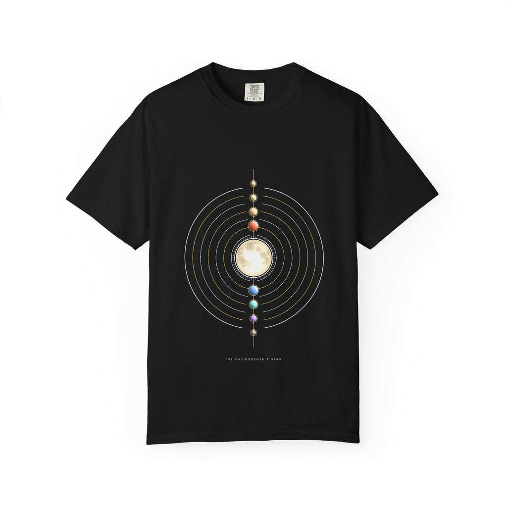 The Philosopher's Star graphic tee in Black, original art by AuraCanvas