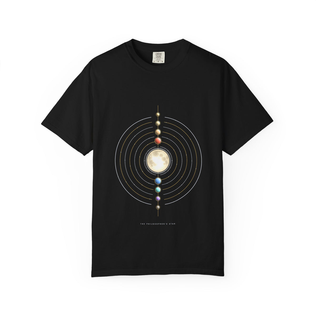 The Philosopher's Star graphic tee in Black, original art by AuraCanvas