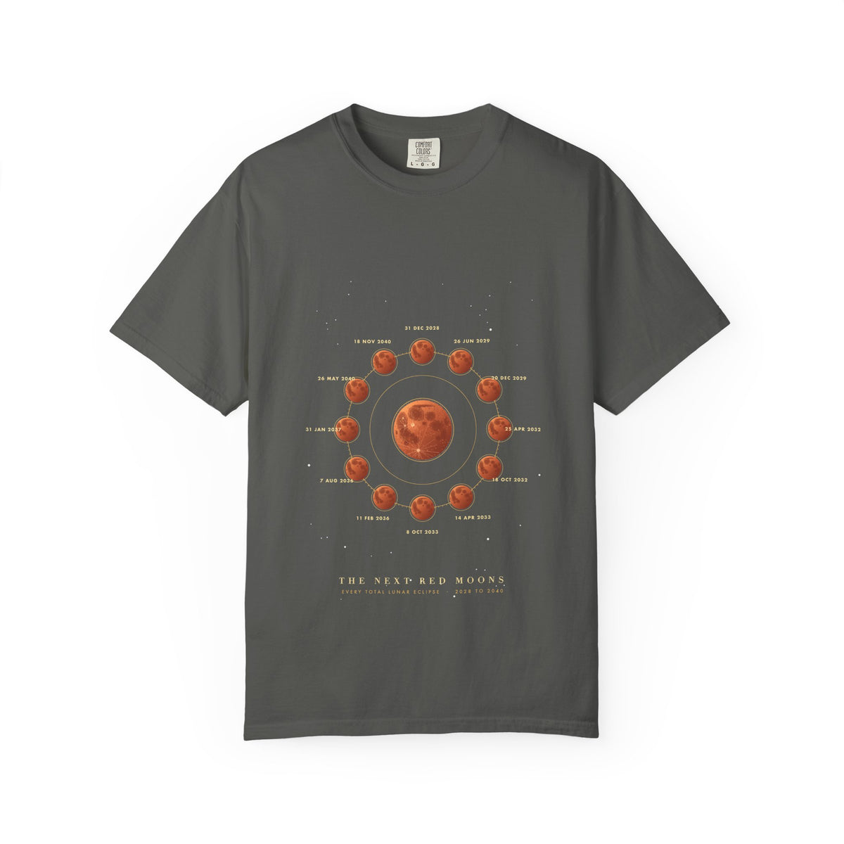 The Next Red Moons graphic tee in Pepper, original art by AuraCanvas