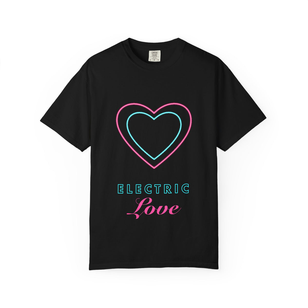 Electric Love graphic tee in Black, original art by AuraCanvas