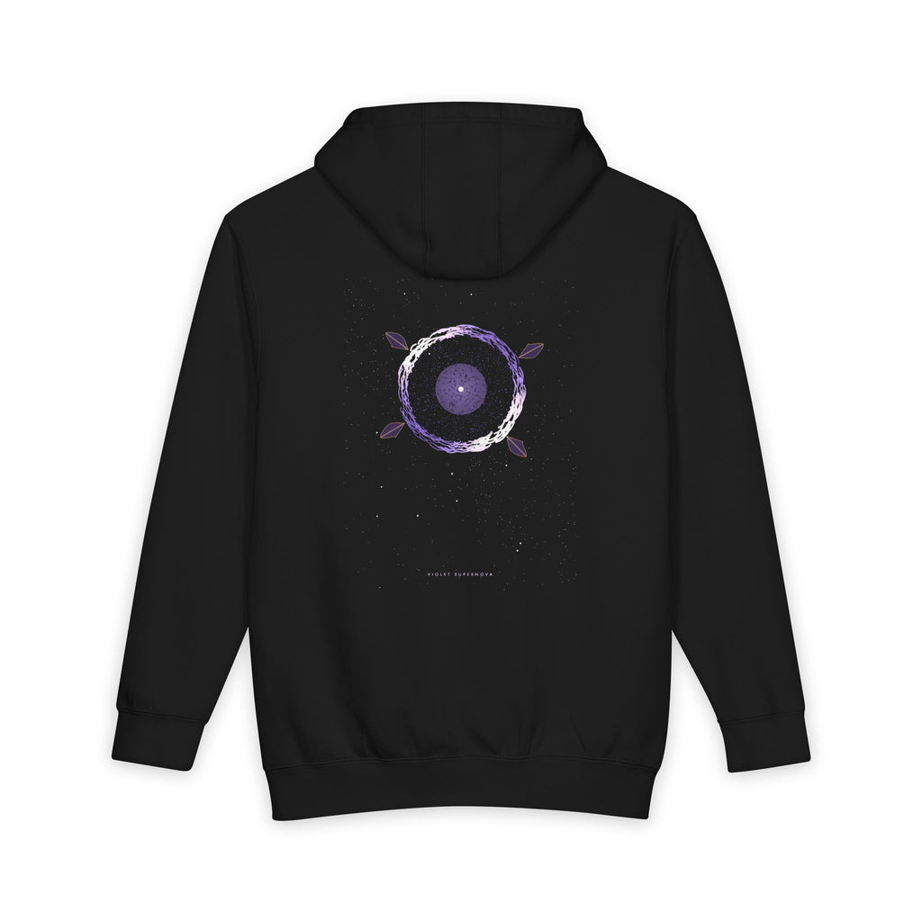 Violet Supernova heavyweight hoodie in Black, original art by AuraCanvas