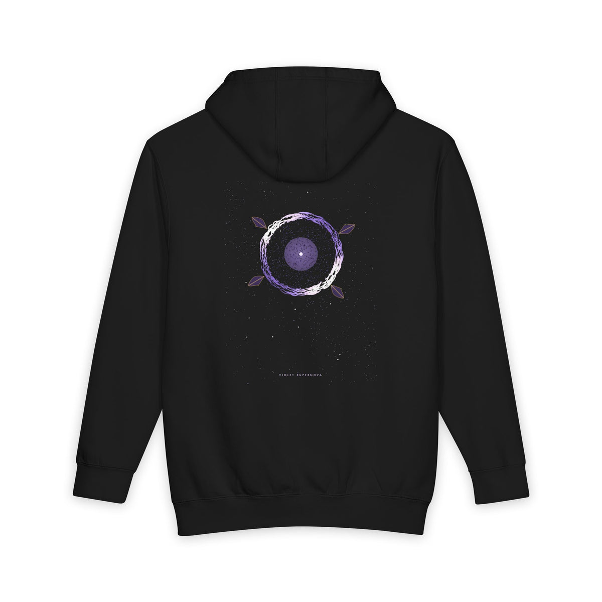 Violet Supernova heavyweight hoodie in Black, original art by AuraCanvas