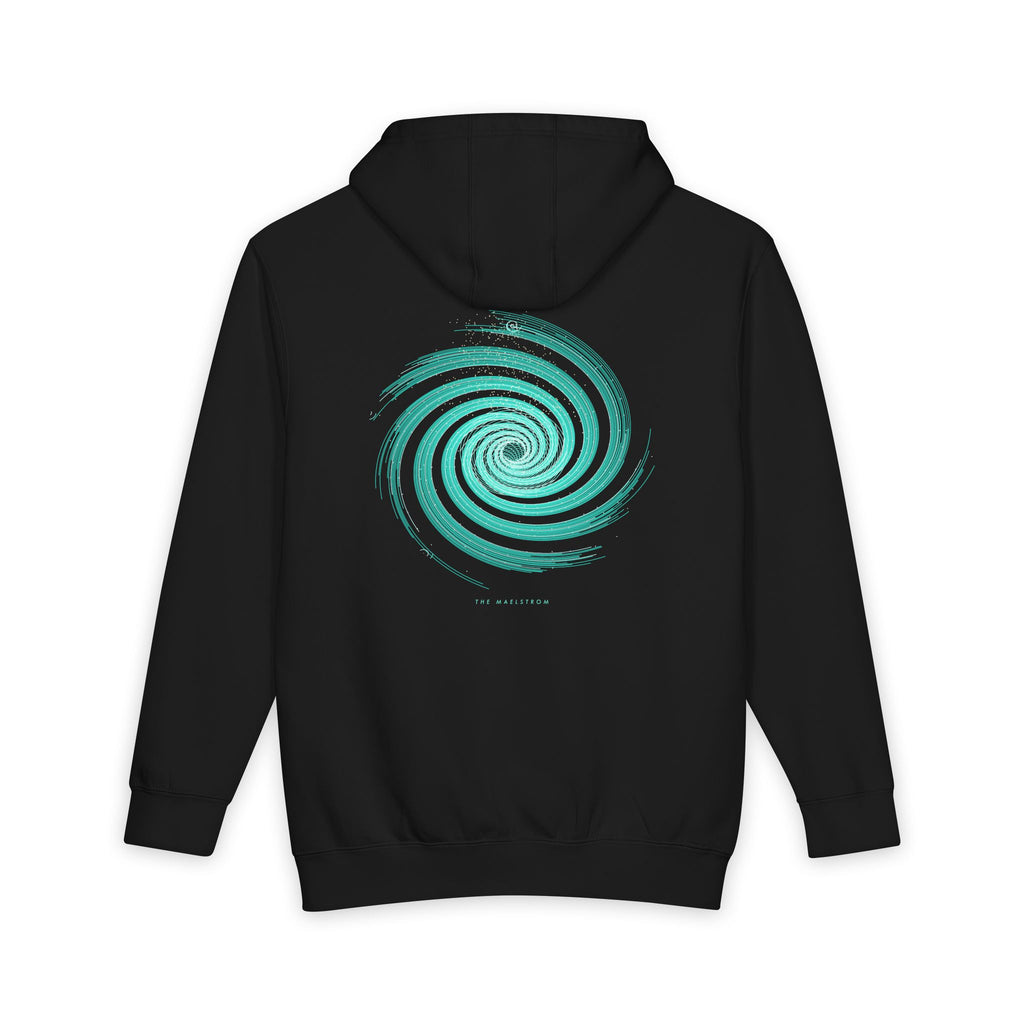The Maelstrom heavyweight hoodie in Black, original art by AuraCanvas