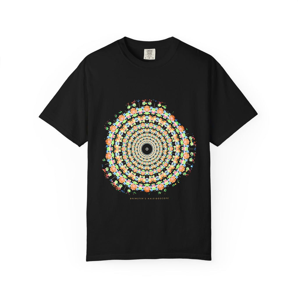 Brewster's Kaleidoscope graphic tee in Black, original art by AuraCanvas