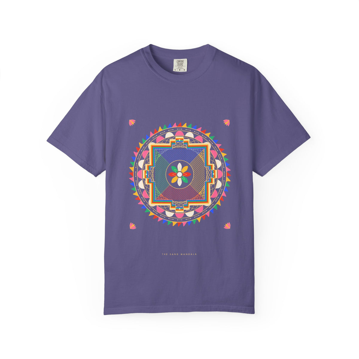 The Sand Mandala graphic tee in Grape, original art by AuraCanvas