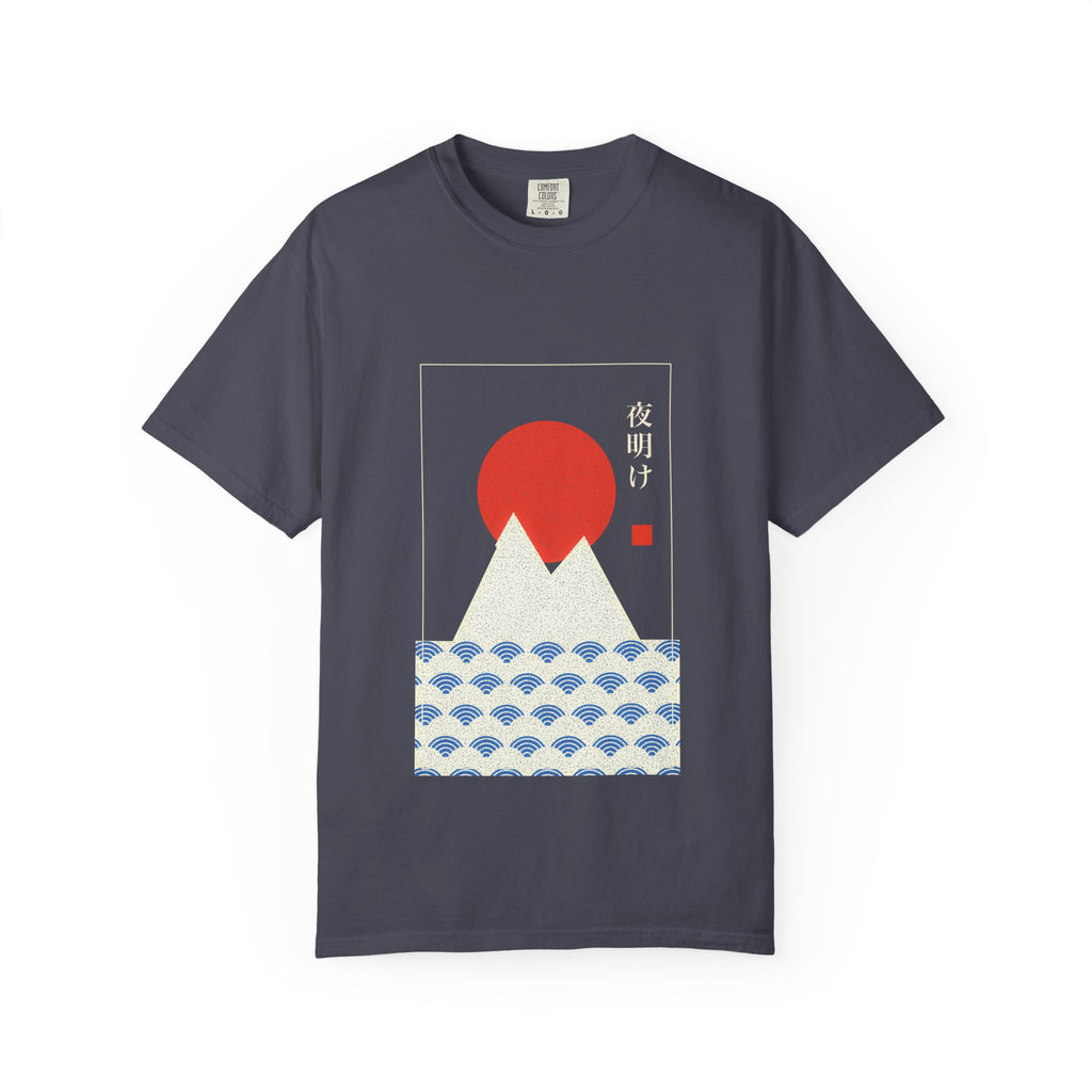Dawn over Fuji graphic tee in Navy, original art by AuraCanvas