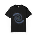 The Whirlpool Galaxy graphic tee in Black, original art by AuraCanvas