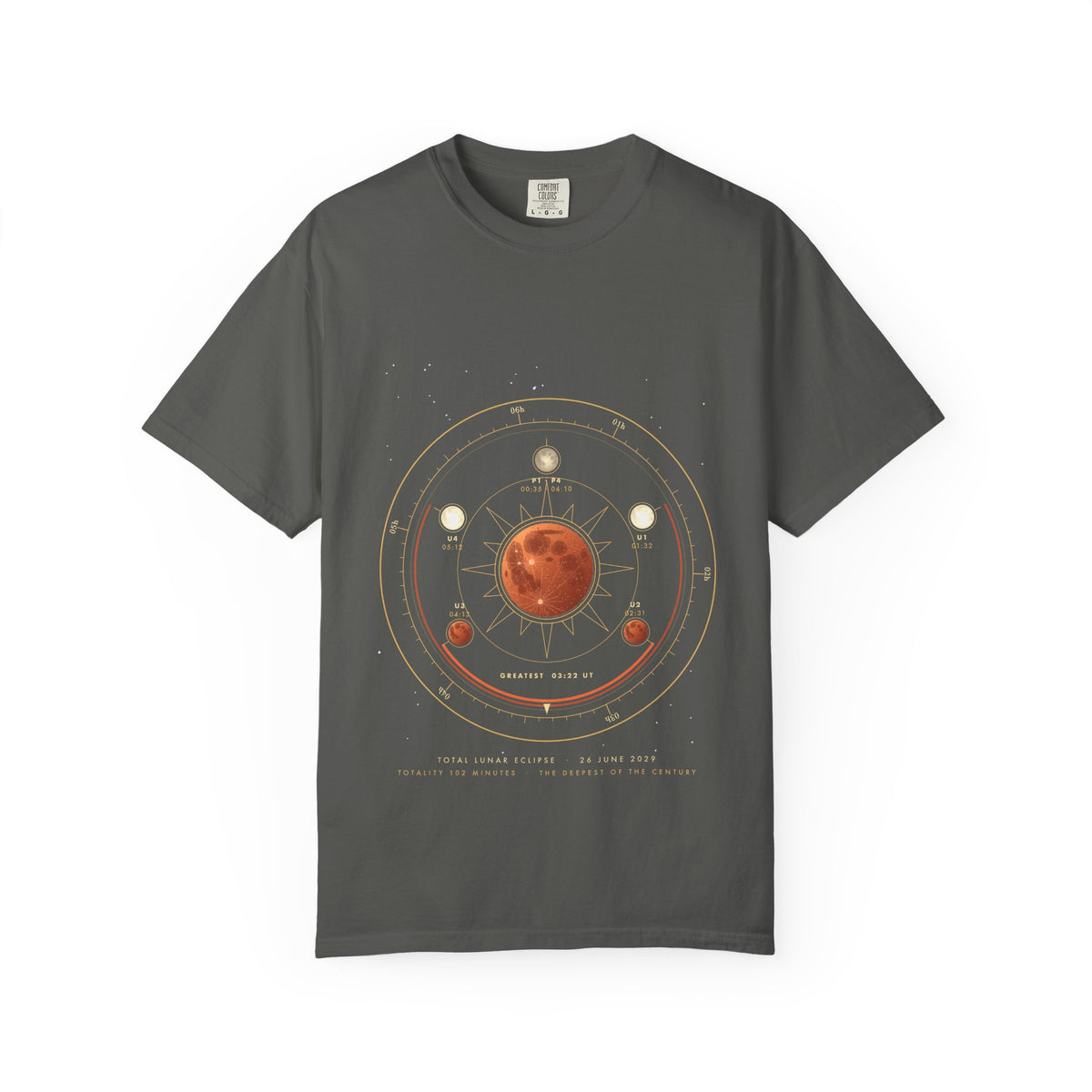 Eclipse in Gold graphic tee in Pepper, original art by AuraCanvas