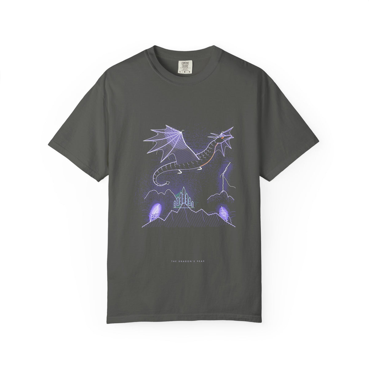 The Dragon's Peak graphic tee in Pepper, original art by AuraCanvas