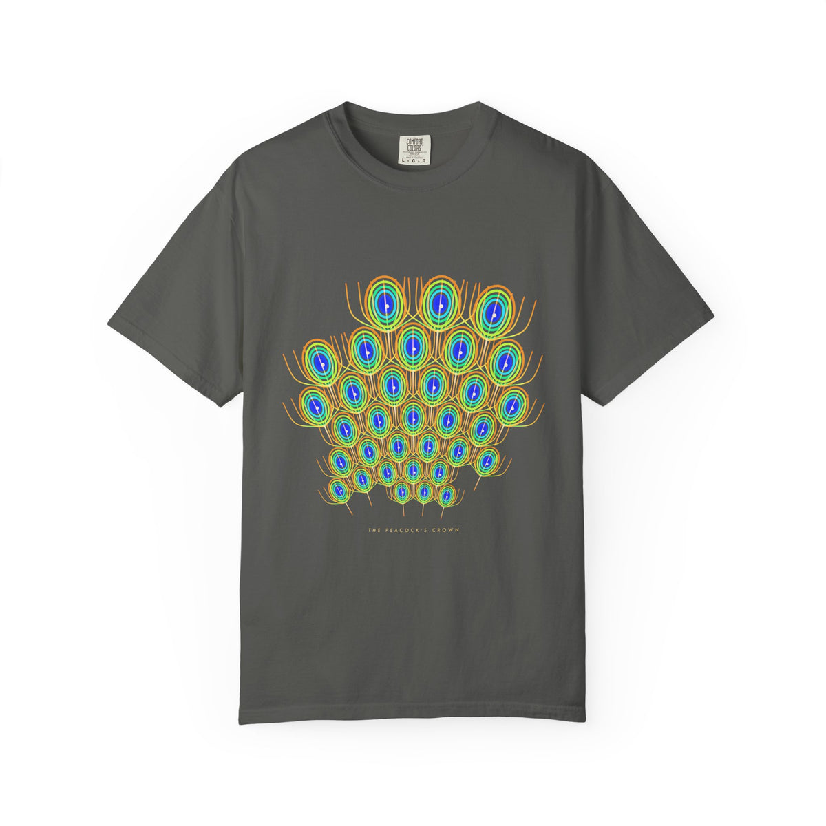 The Peacock's Crown graphic tee in Pepper, original art by AuraCanvas