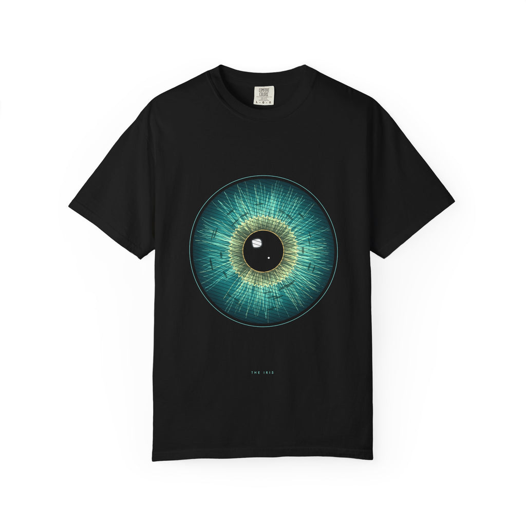 The Iris graphic tee in Black, original art by AuraCanvas