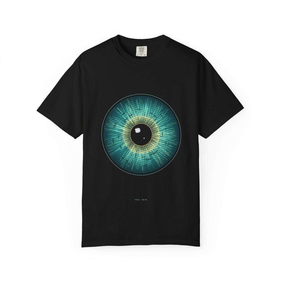 The Iris graphic tee in Black, original art by AuraCanvas