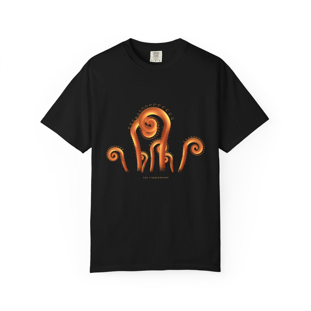 The Fiddleheads graphic tee in Black, original art by AuraCanvas