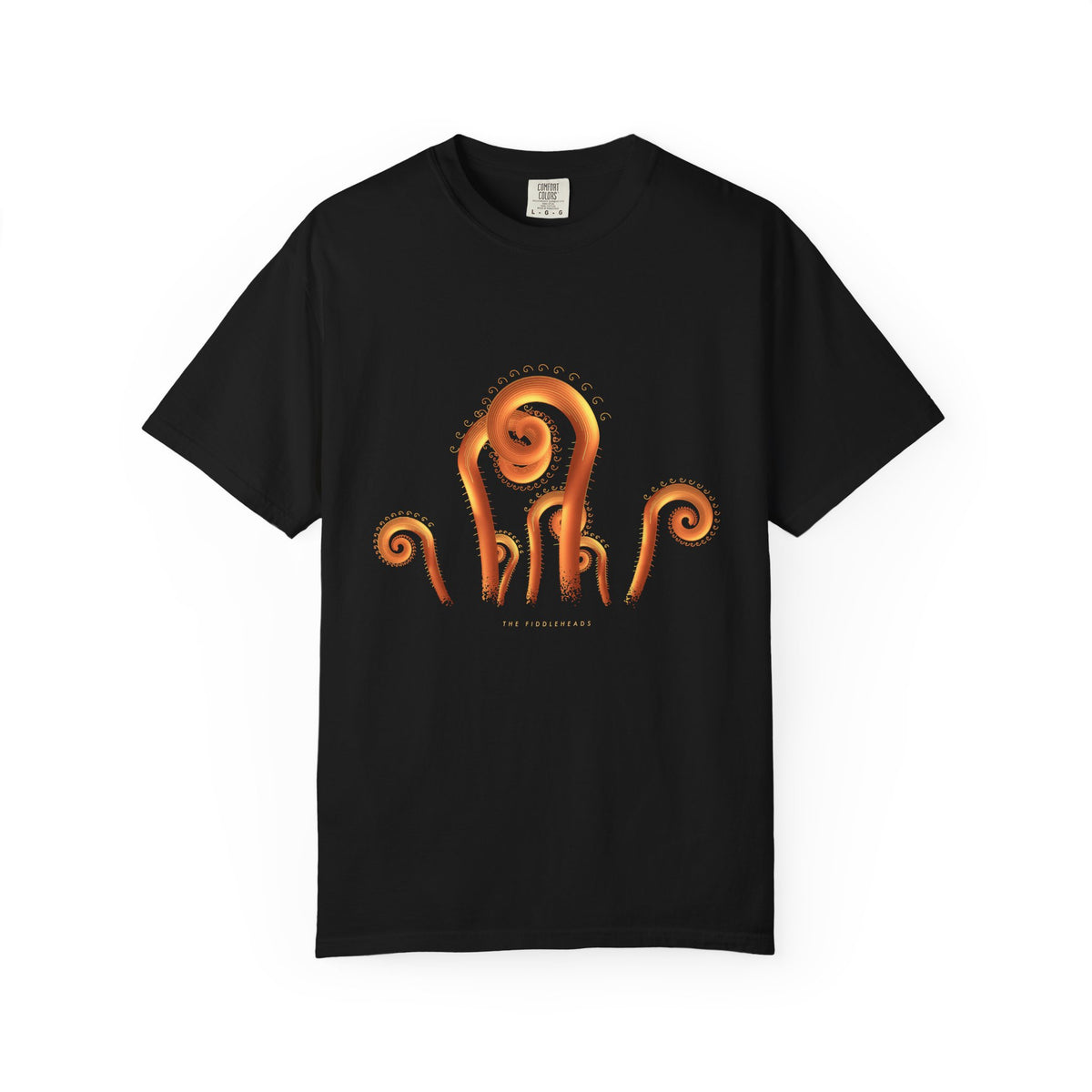 The Fiddleheads graphic tee in Black, original art by AuraCanvas