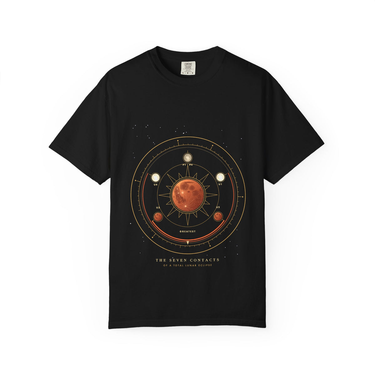 The Seven Contacts graphic tee in Black, original art by AuraCanvas