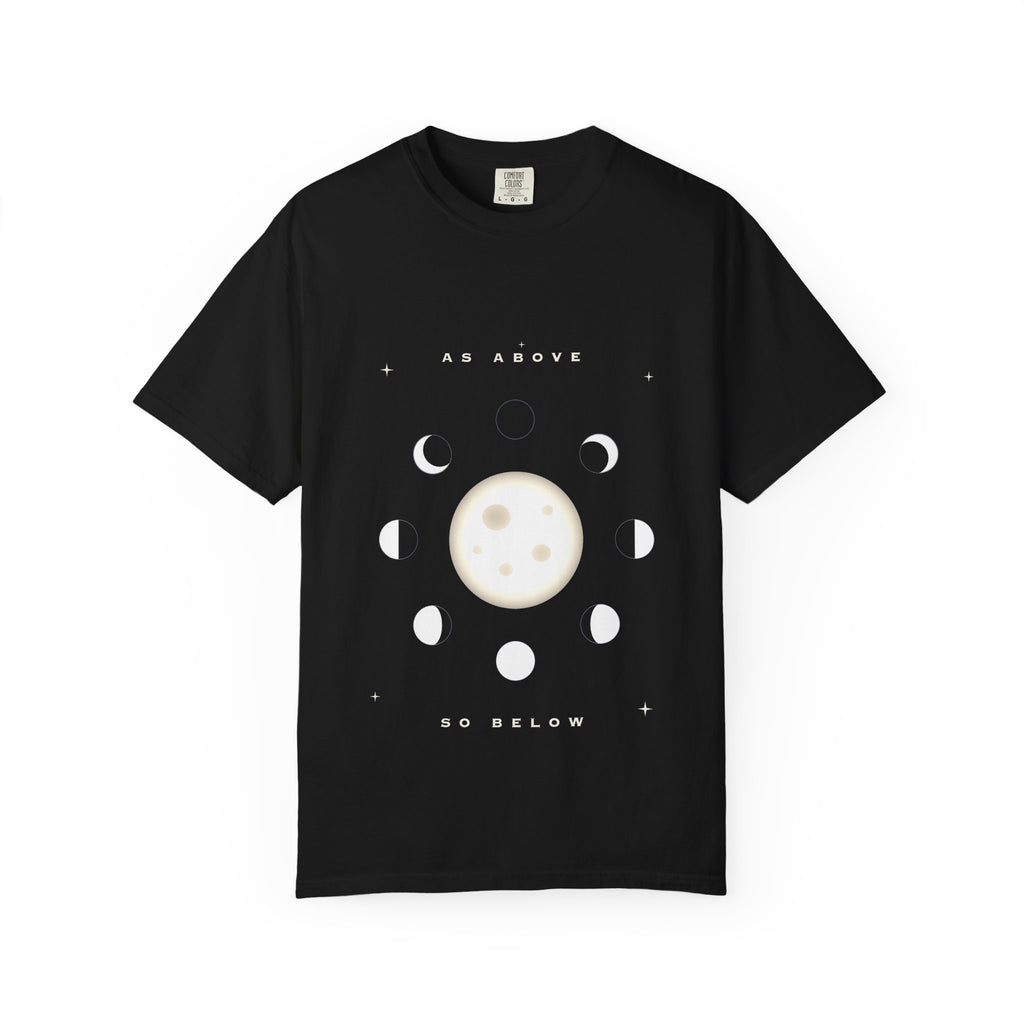 As Above, So Below graphic tee in Black, original art by AuraCanvas