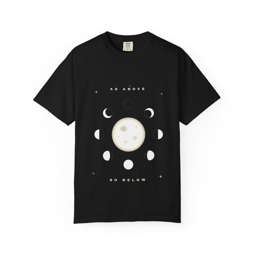 As Above, So Below graphic tee in Black, original art by AuraCanvas