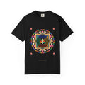 The Sand Mandala graphic tee in Black, original art by AuraCanvas