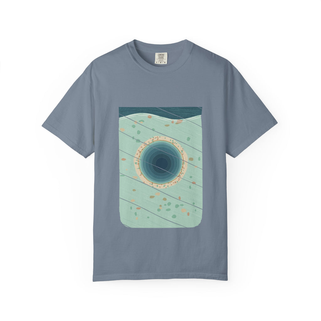 The Great Blue Hole graphic tee in Blue Jean, original art by AuraCanvas