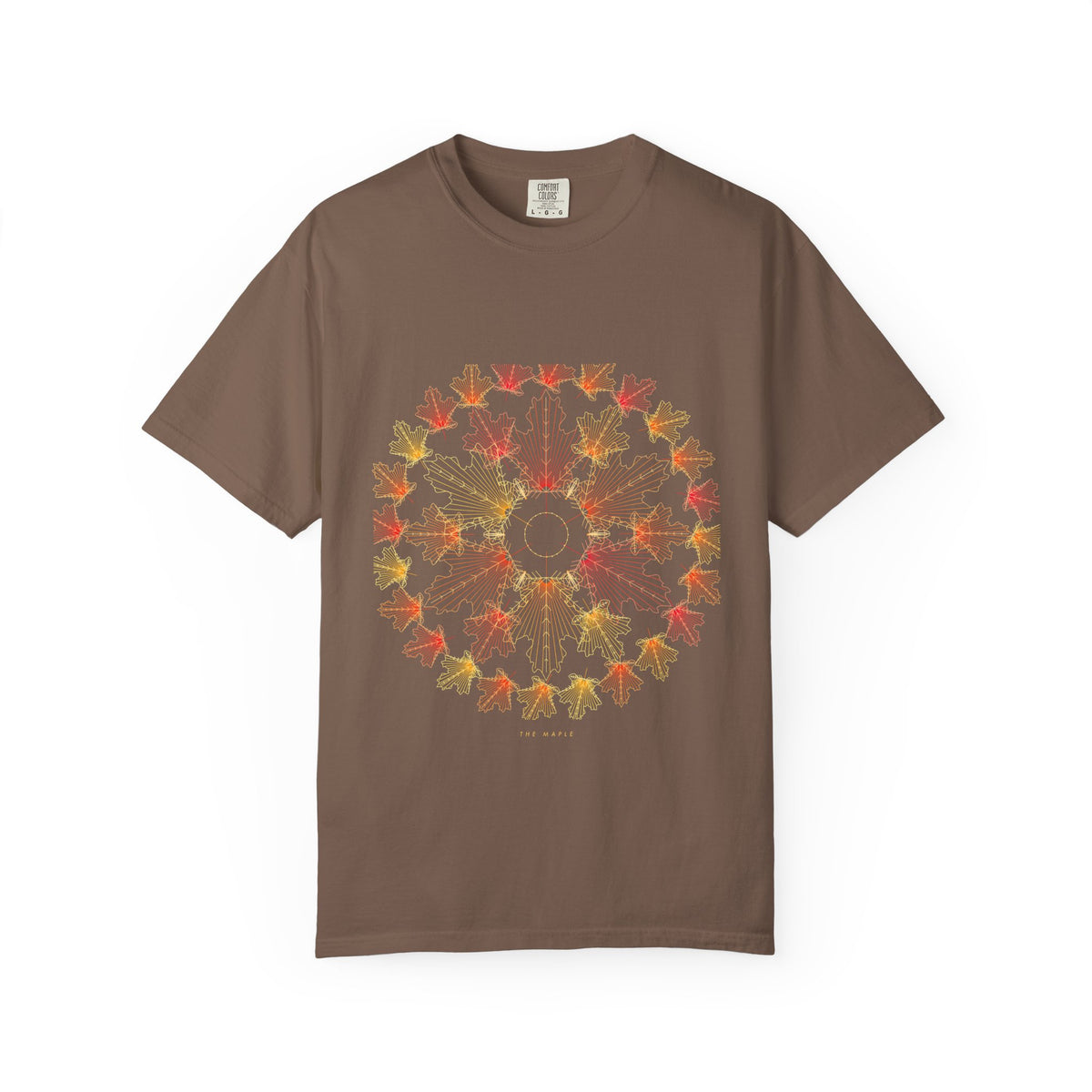 The Maple graphic tee in Espresso, original art by AuraCanvas