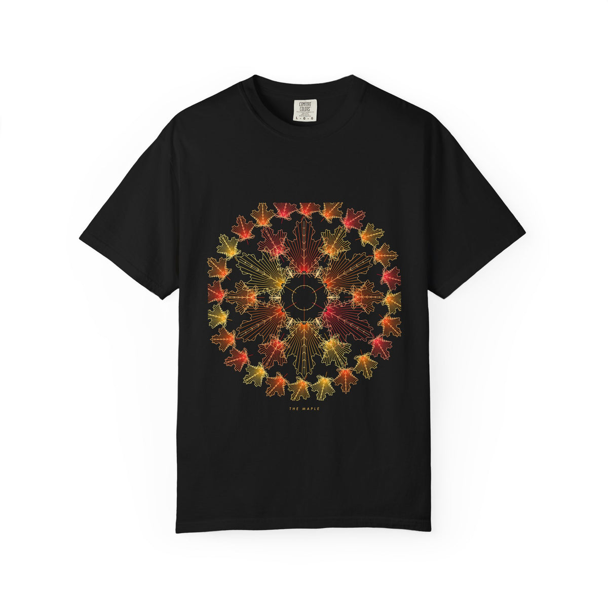 The Maple graphic tee in Black, original art by AuraCanvas