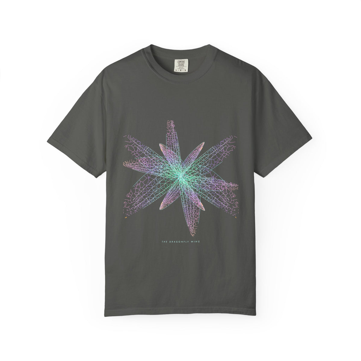 The Dragonfly Wing graphic tee in Pepper, original art by AuraCanvas