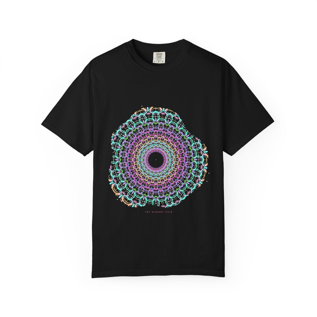 The Mirror Field graphic tee in Black, original art by AuraCanvas